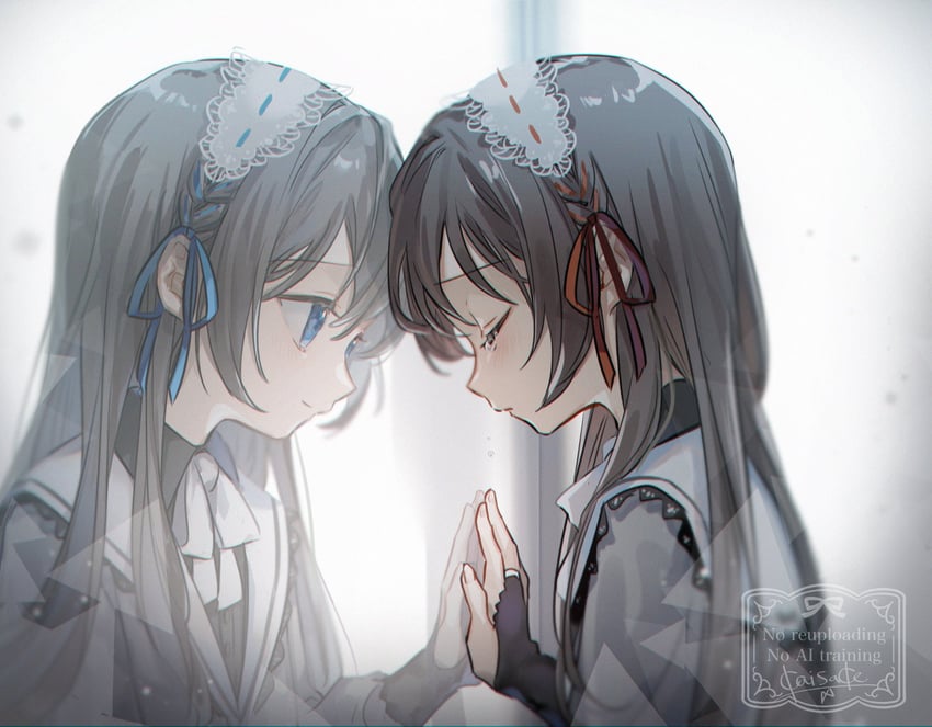 原创 2名女孩 黑色新娘手套 黑色手套 黑发 蓝眼