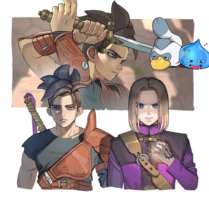 勇者斗恶龙、勇者斗恶龙 11、dragon quest xii 2个男孩 黑衬衫 蓝眼 棕发 闭嘴