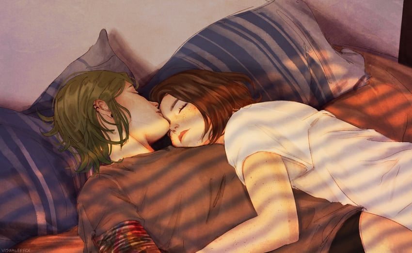 life is strange: reunion、奇异人生 (系列)、克洛伊·普莱斯 2名女孩 手臂纹身 床 黑色内裤 棕发