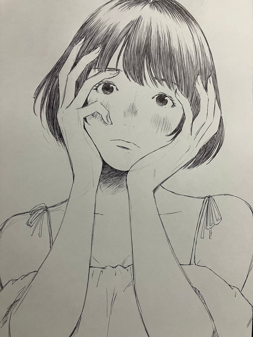 原创 1名女孩 露肩 脸红 闭嘴 无表情
