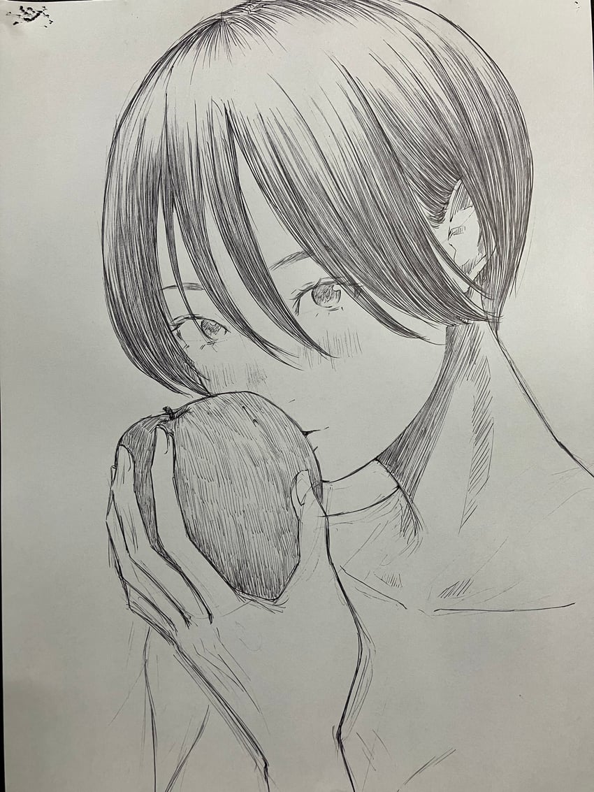 原创 1名女孩 苹果 露肩 食物 水果