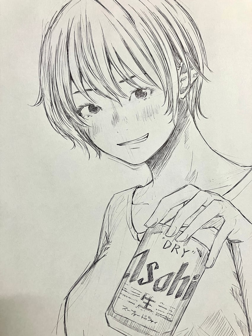 原创 1名女孩 脸红 锅盖头 罐子 饮料罐