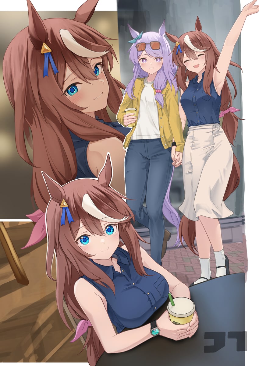赛马娘、目白麦昆 (赛马娘)、东海帝王 (赛马娘) 2名女孩 调整眼镜 兽耳 举手 腋下