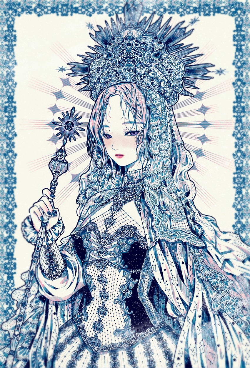 原创 1名女孩 蓝色边框 蓝色指甲 蓝色主题 蓝色面纱