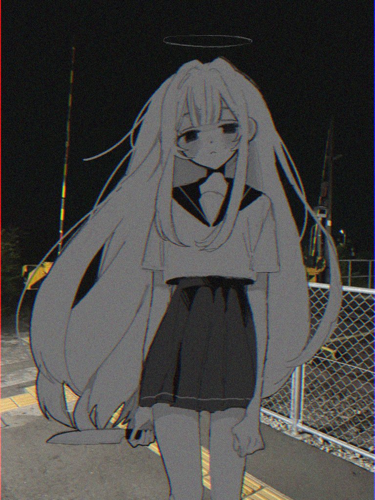 原创 1名女孩 黑瞳 光环 手持 持刀