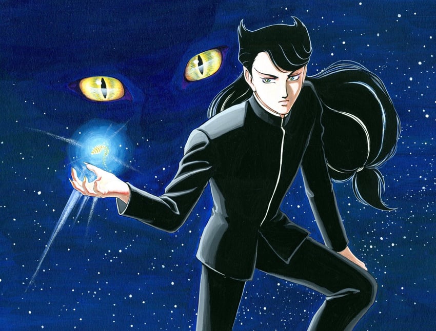 dark cat (manga)、kagezaki hyoui 1名男孩 黑瞳 黑发 黑色夹克 黑裤子