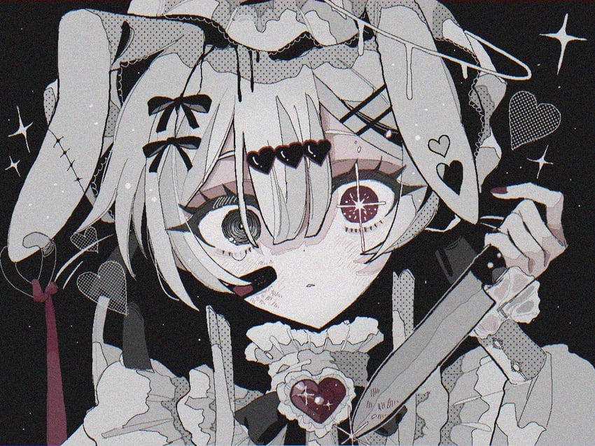原创 1名女孩 兽耳 黑色背景 黑色蝴蝶结 黑瞳
