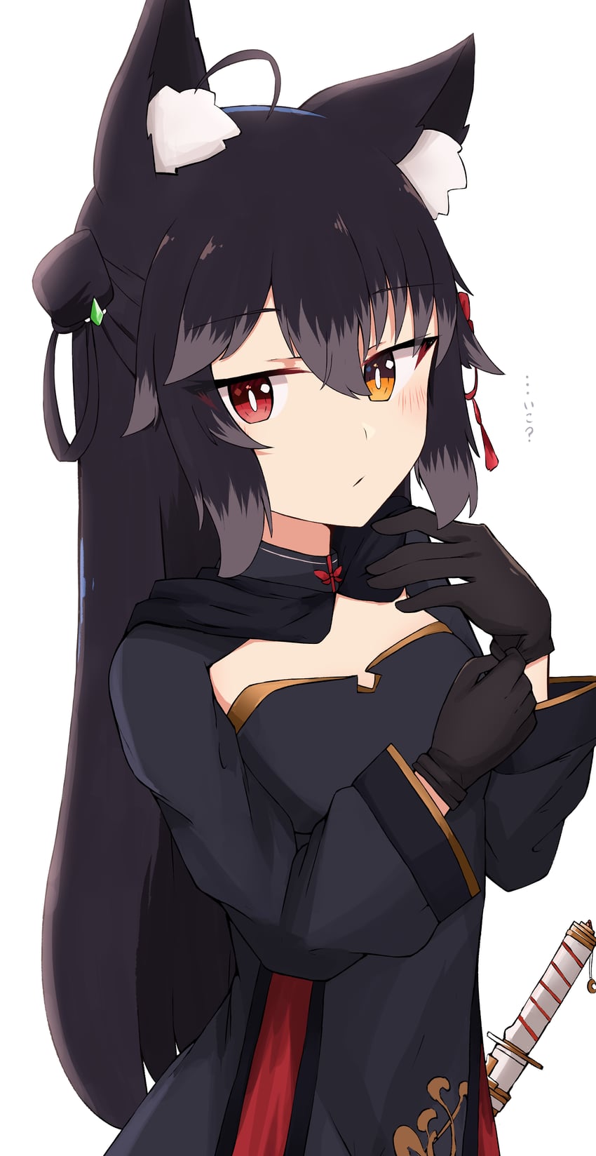 原创 1名女孩 呆毛 兽耳毛 兽耳 黑色连衣裙