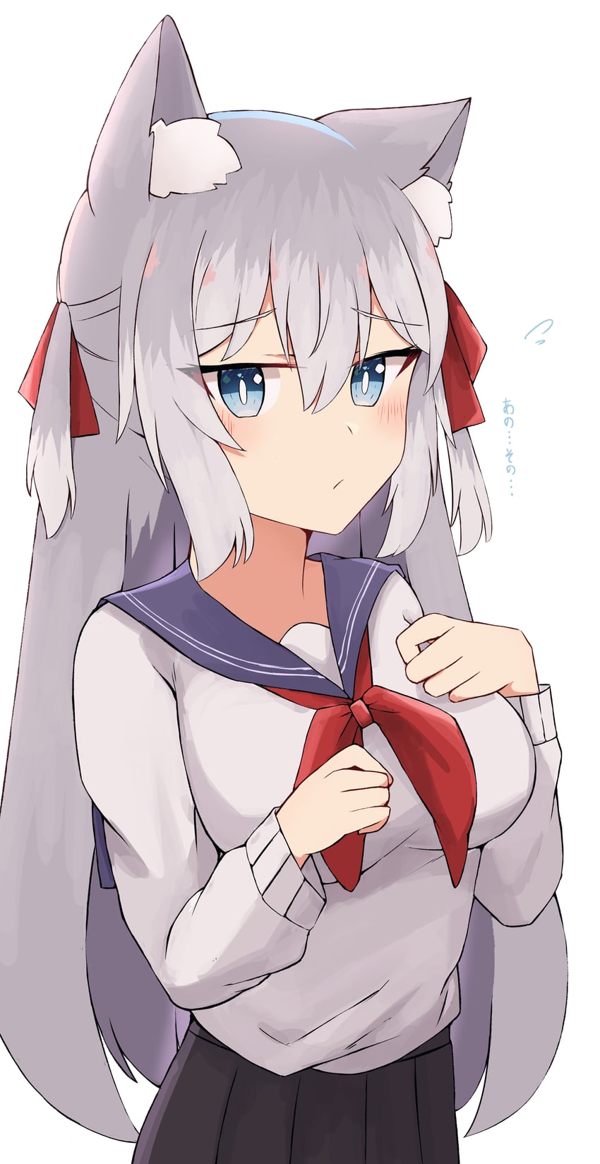 原创 1名女孩 兽耳毛 兽耳 黑色裙子 蓝眼