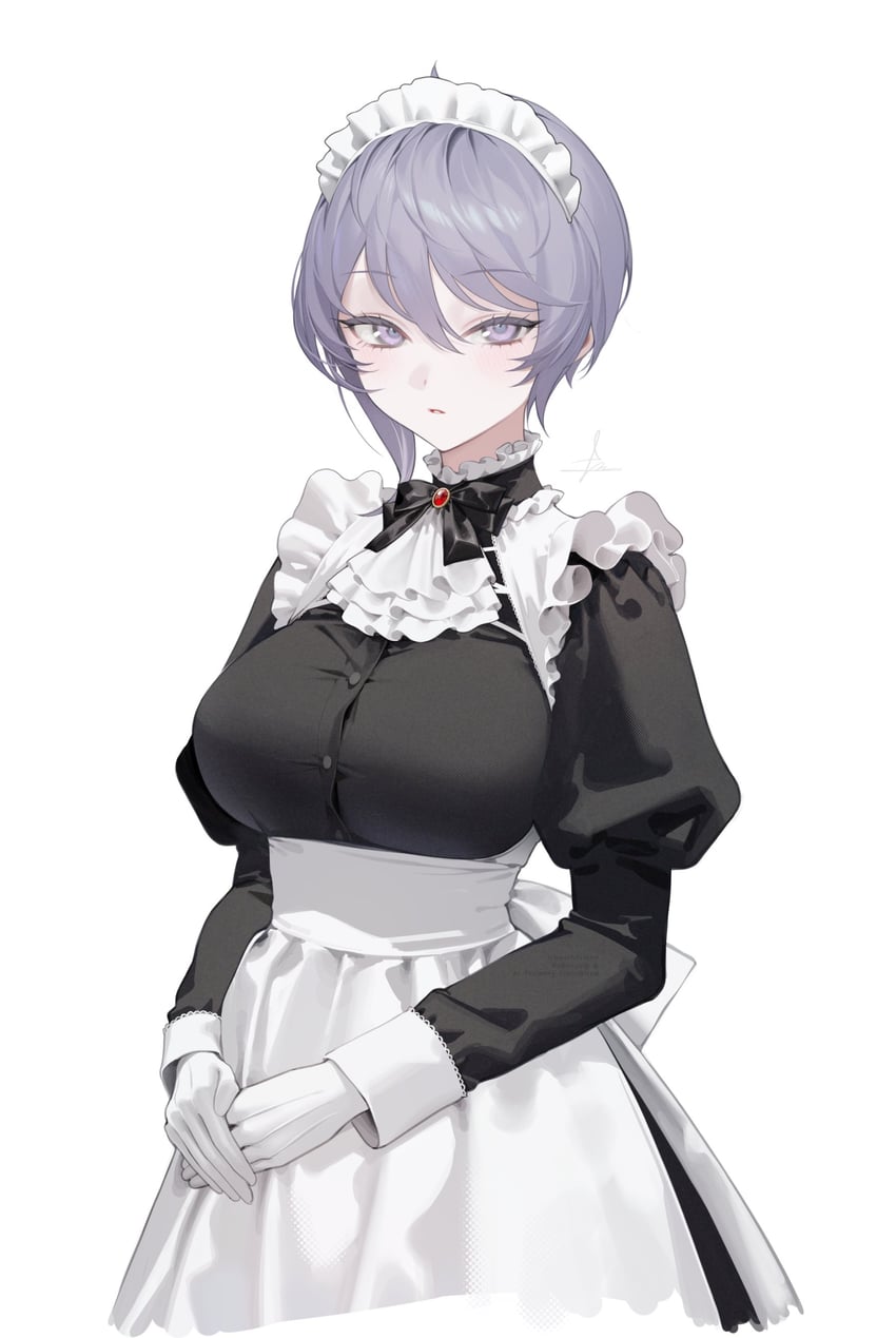 原创 1名女孩 围裙 阿斯科特领巾 黑色连衣裙 蝴蝶结