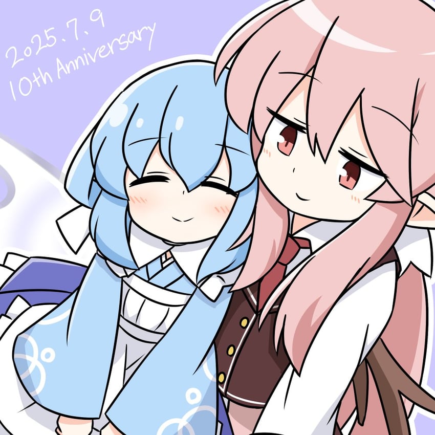 原创、elsie (kitagawa suigetsu)、艾丝塔尼亚 2名女孩 周年纪念 围裙 蓝色背景 蓝发