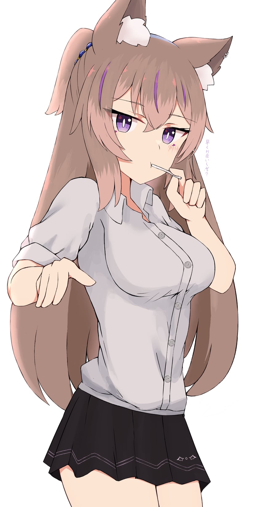 原创 1名女孩 兽耳毛 兽耳 黑色裙子 脸红