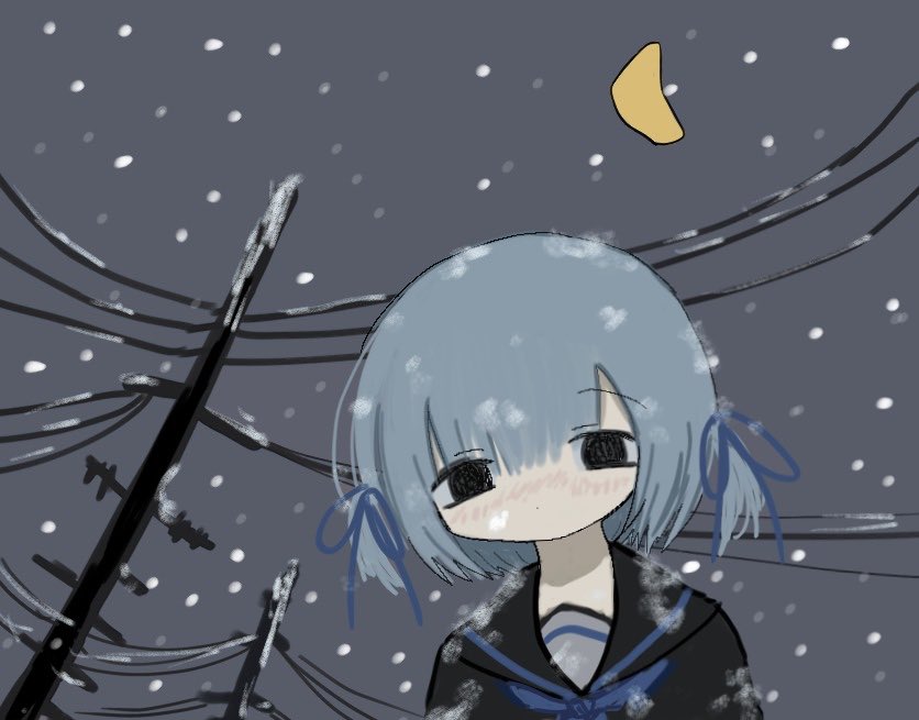 原创 1名女孩 黑色水手服 蓝色领巾 看向观众 领巾