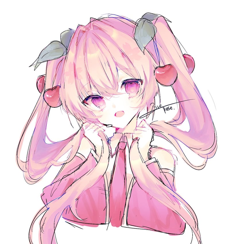 VOCALOID、初音未来、樱花未来 1名女孩 作者名 樱花 樱桃发饰 有领衬衫