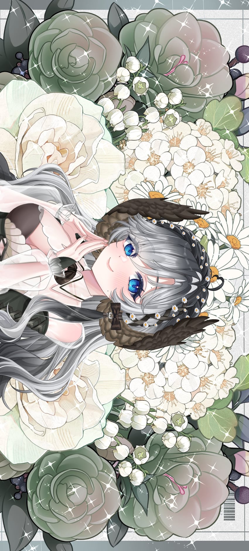 二次元插画 1名女孩 呆毛 条形码 蓝眼 乳房