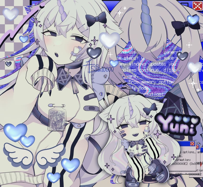 原创、yuni (senn10000) 1名女孩 抽象背景 作者名 脸上缠着绷带 绷带