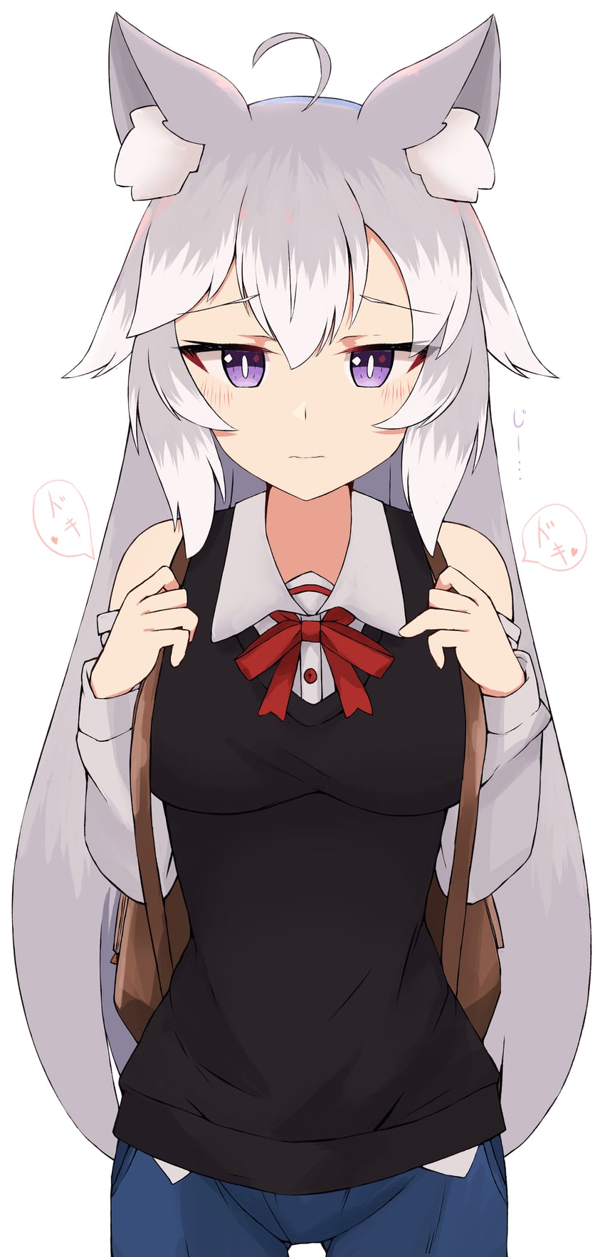 原创 1名女孩 呆毛 兽耳毛 兽耳 背包