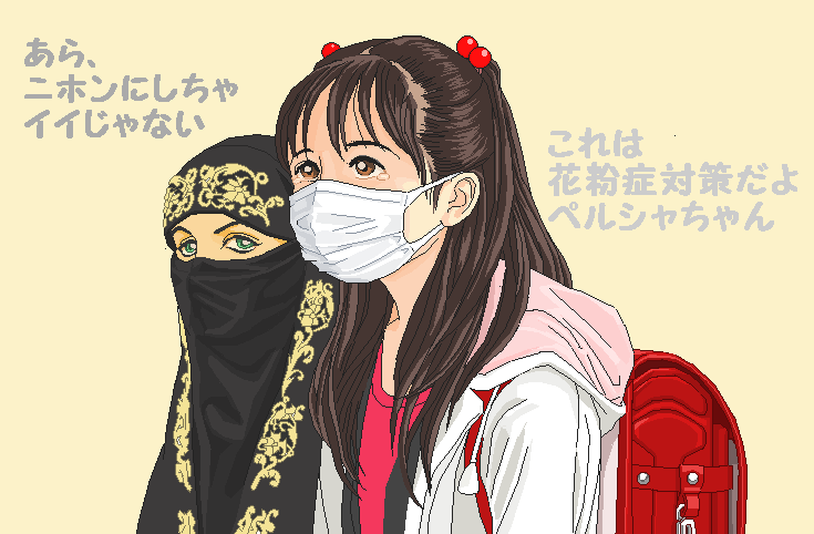 日本酱、原创、hinomoto sakura 2名女孩 背包 包 黑色头巾 棕眼睛