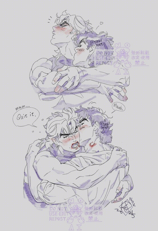 JOJO的奇妙冒险、幻影血脉、星尘斗士 2个男孩 咬痕 血 脸红 醉酒