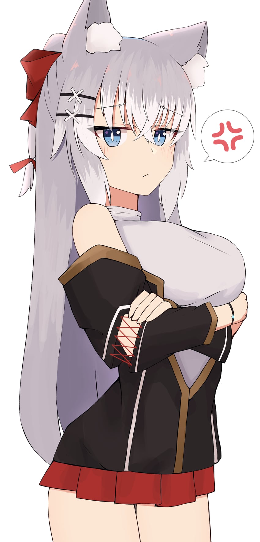 原创 1名女孩 青筋 兽耳毛 兽耳 手托胸