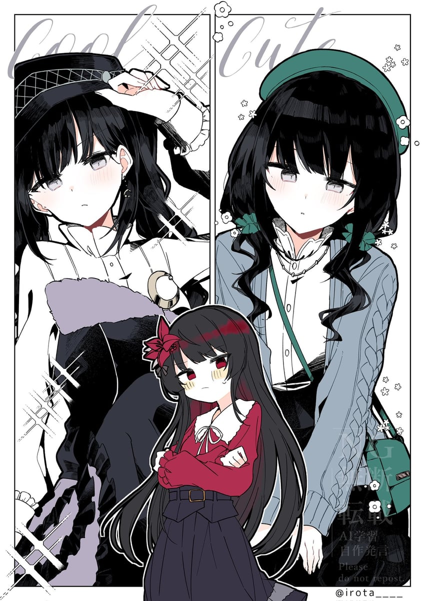 Book Off、魔法少女的小镇审判、黑部奈乃花 2名女孩 包 贝雷帽 黑发 黑帽子
