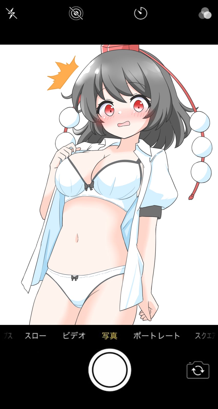 东方Project、射命丸文 1名女孩 笑眼 黑发 脸红 蝴蝶结