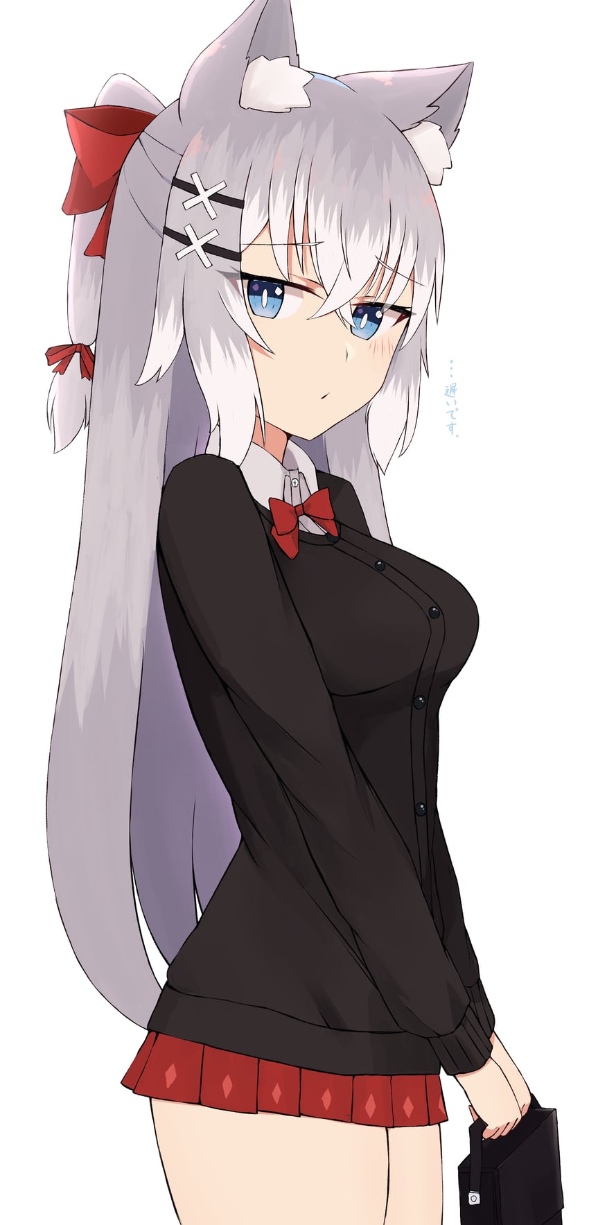 原创 1名女孩 兽耳毛 兽耳 黑色针织衫 蓝眼