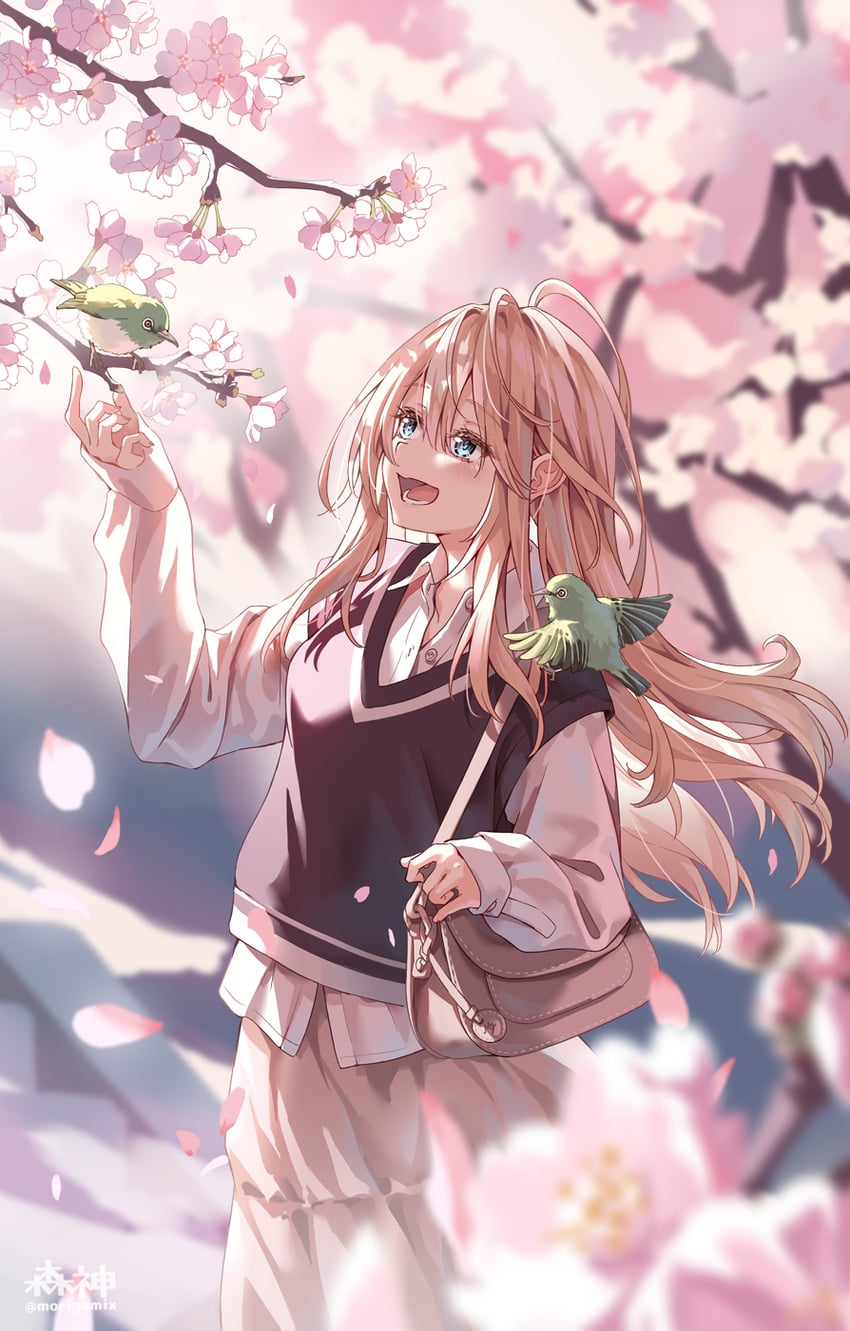 原创 1名女孩 动物 水色瞳 包 鸟