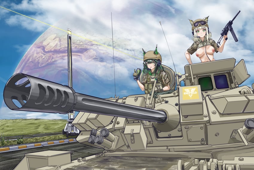 明日方舟、明日方舟：终末地、Mon3tr (明日方舟) 2名女孩 机炮 黑发 乳房 罐子