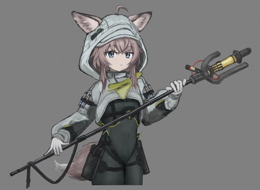 明日方舟、明日方舟：终末地、萤石(明日方舟) 1名女孩 呆毛 兽耳毛 兽耳 黑色连体衣