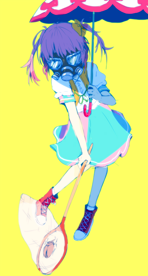 二次元插画 1名女孩 水蓝色裙子 水蓝色饰边 甲虫 蝴蝶结