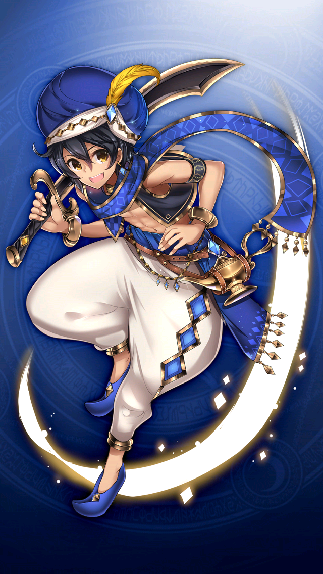 格林笔记、阿拉丁 (格林笔记)、aladdin (original) (grimms notes) 1名男孩 腹肌 阿拉伯服饰 黑发 蓝色背景