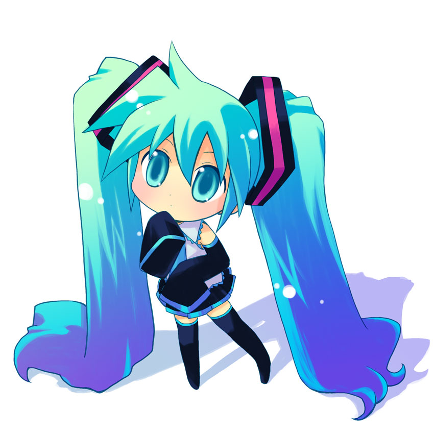 VOCALOID、初音未来 1名女孩 水色瞳 水色发 黑色靴子 黑色裙子