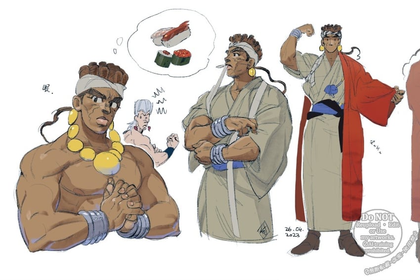 JOJO的奇妙冒险、星尘斗士、简·皮埃尔·波鲁纳雷夫 2个男孩 班图结 深色皮肤男性 黑肉 耳环