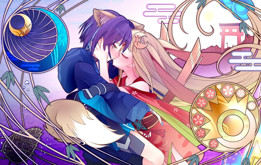 超辉夜姬!、神无月巫女、辉夜 (超辉夜姬!) 2名女孩 兽耳毛 兽耳 竹子 竹笋