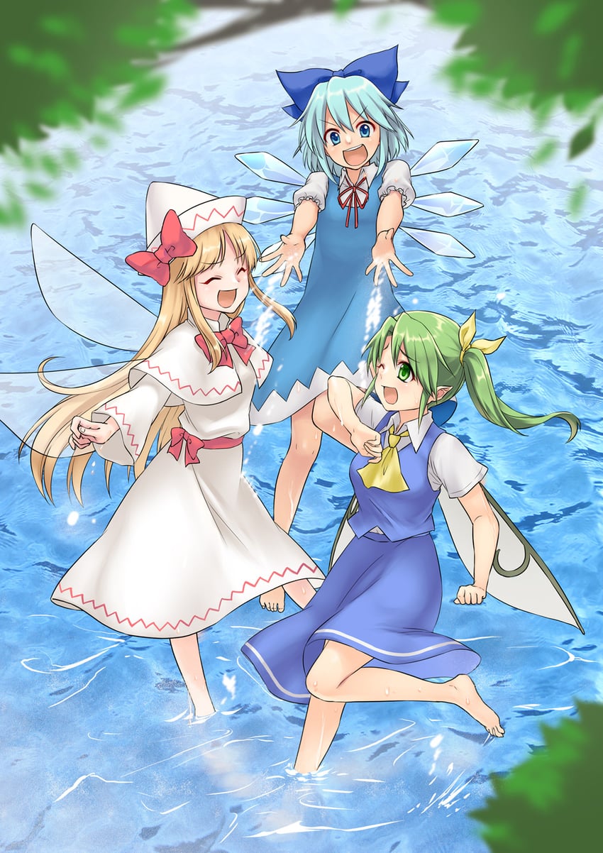 东方Project、琪露诺、大妖精 3人女子 :D 阿斯科特领巾 赤脚 金发
