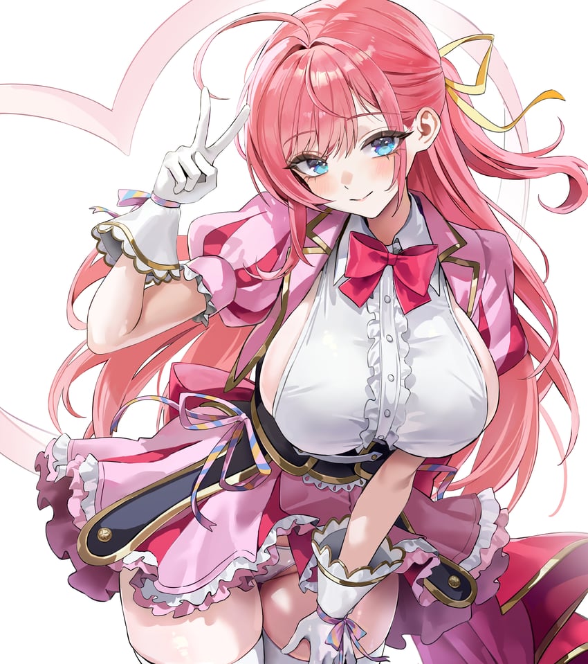 stellar idol project 1名女孩 呆毛 蓝眼 脸红 蝴蝶结