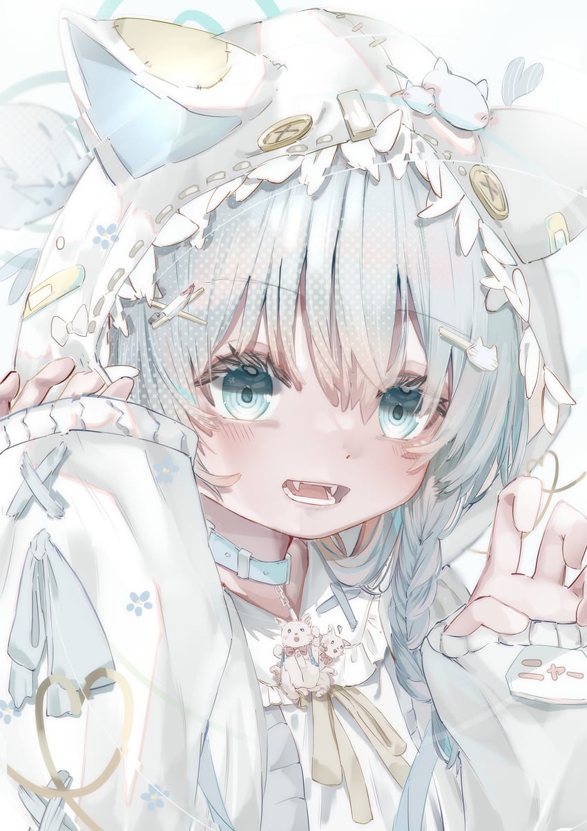 原创 1名女孩 兽耳 动物兜帽 脸红 辫子