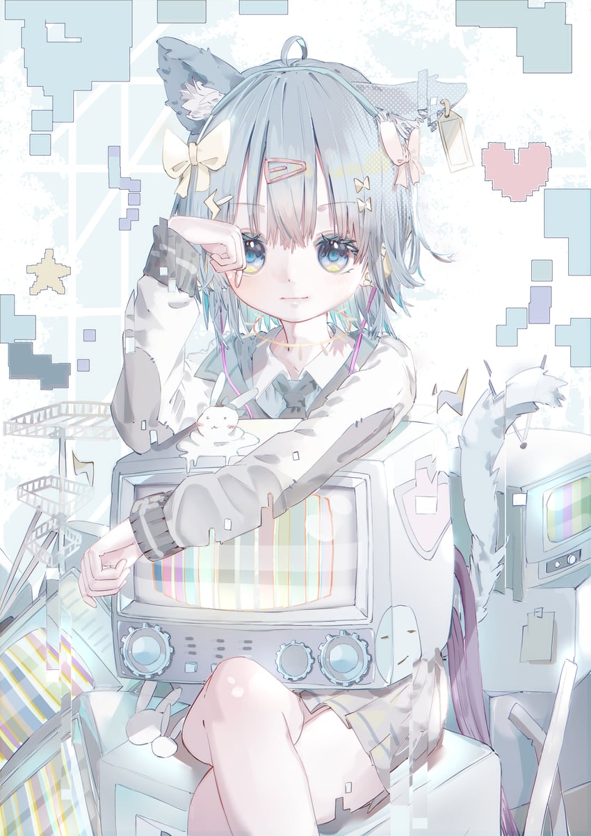 原创 1名女孩 兽耳 蝴蝶结 猫耳 猫娘
