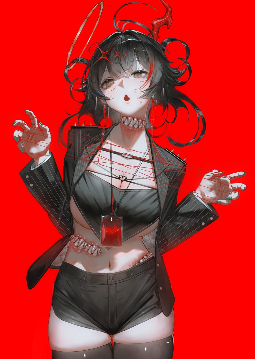 原创 1名女孩 @_@ 呆毛 黑发 黑色夹克