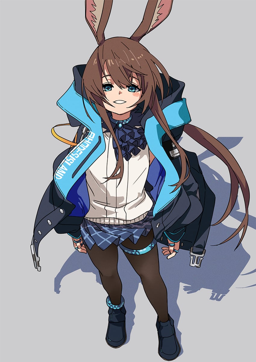 明日方舟、阿米娅 (明日方舟) 1名女孩 兽耳 脚镣 阿斯科特领巾 黑色夹克