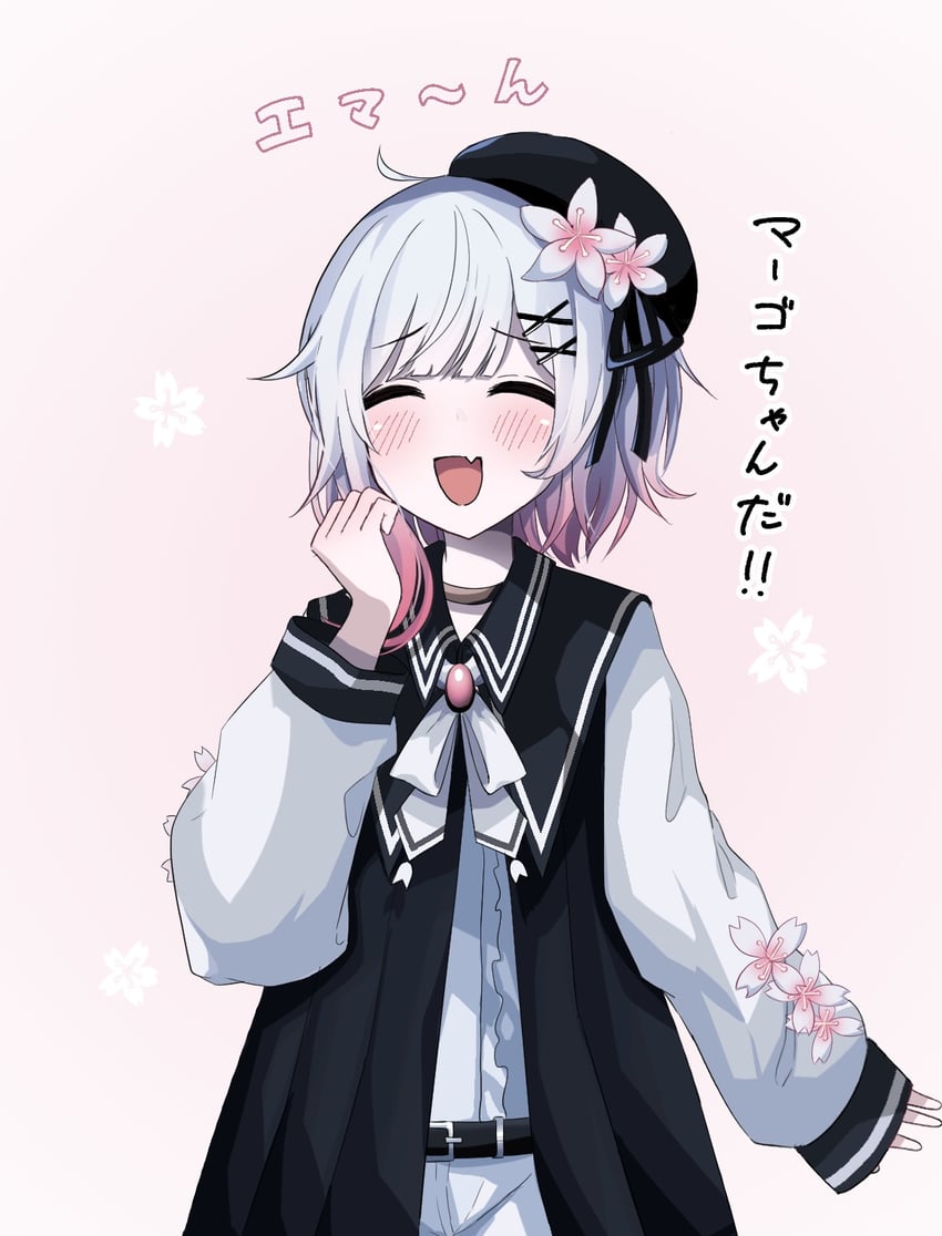 魔法少女的小镇审判、樱庭绘麻 1名女孩 贝雷帽 black-choker 黑帽子 闭眼