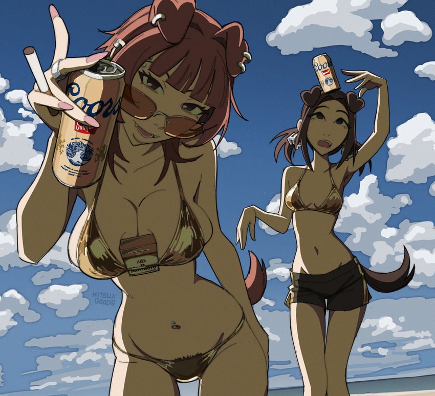 三（Hitsujigoods）、薇薇 (hitsujigoods) 2名女孩 兽耳 啤酒罐 乳沟 比基尼