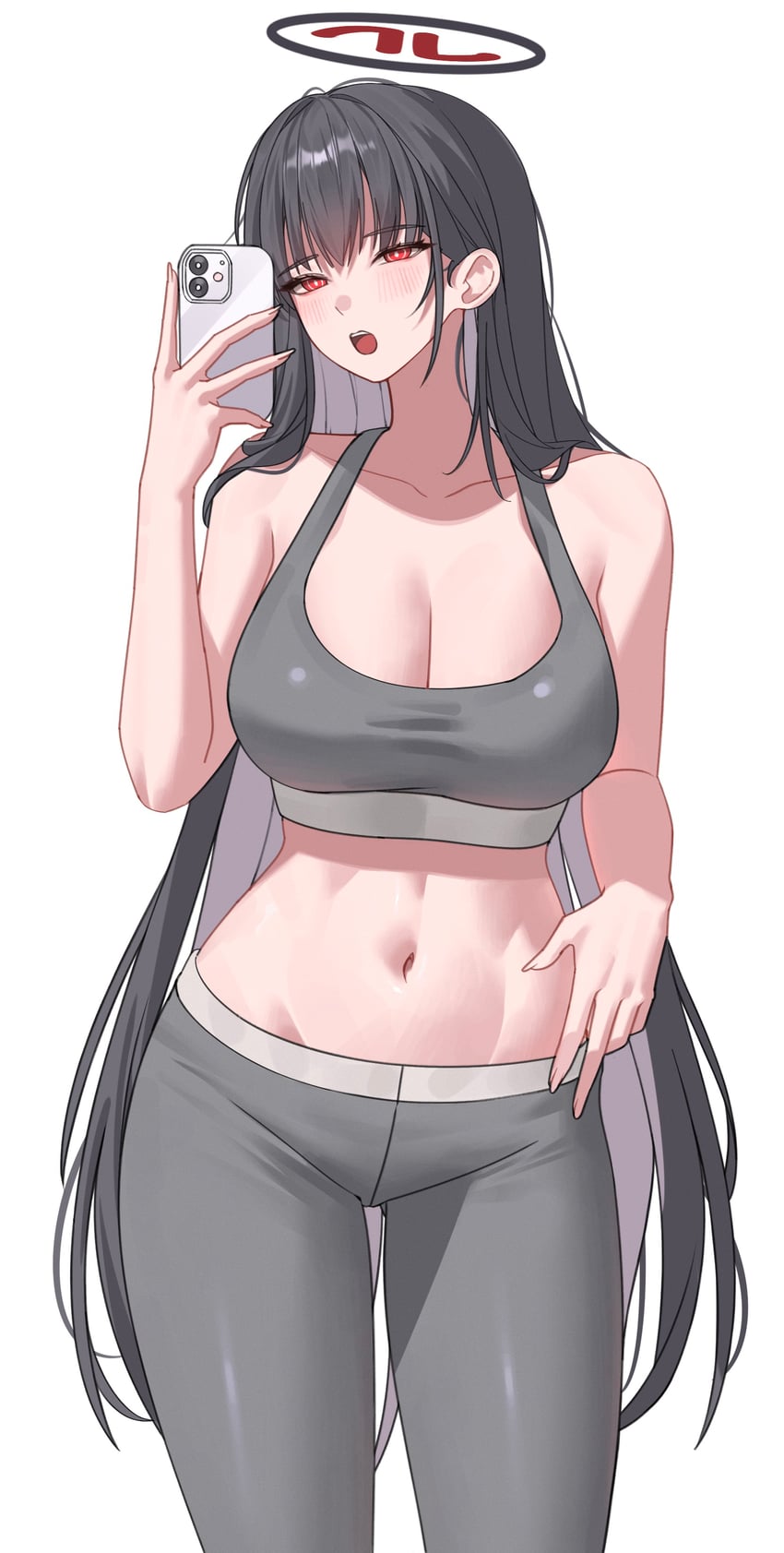 蔚蓝档案、莉央 (碧蓝档案) 1名女孩 替换服装 露肩 黑发 黑色光环