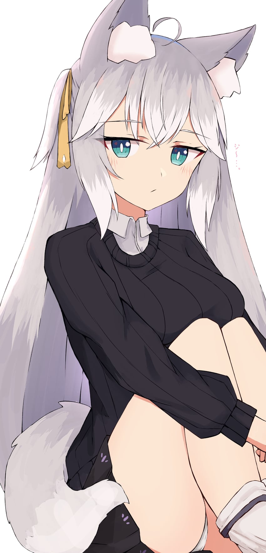 原创 1名女孩 呆毛 兽耳毛 兽耳 黑色裙子