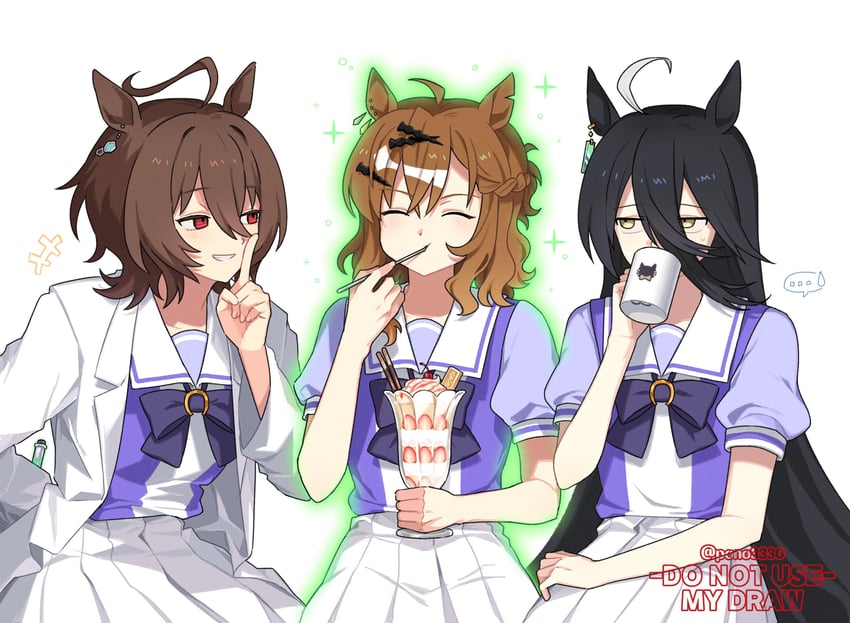 赛马娘、爱丽速子 (赛马娘)、森林宝穴 (赛马娘) +++ ... 3人女子 :t 微笑