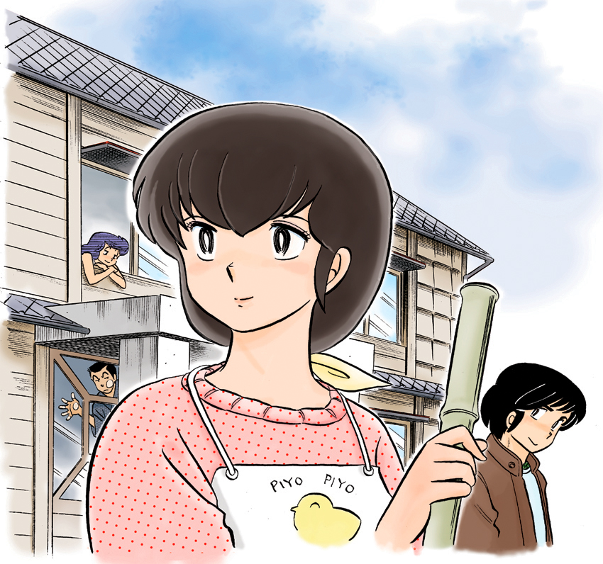 相聚一刻、五代裕作、音无响子 2个男孩 2名女孩 围裙 黑发 蓝天