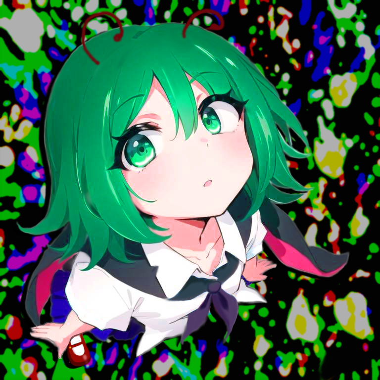 东方Project、莉格露·奈特巴格 1名女孩 惊讶 抽象背景 触角 手放在身体两侧