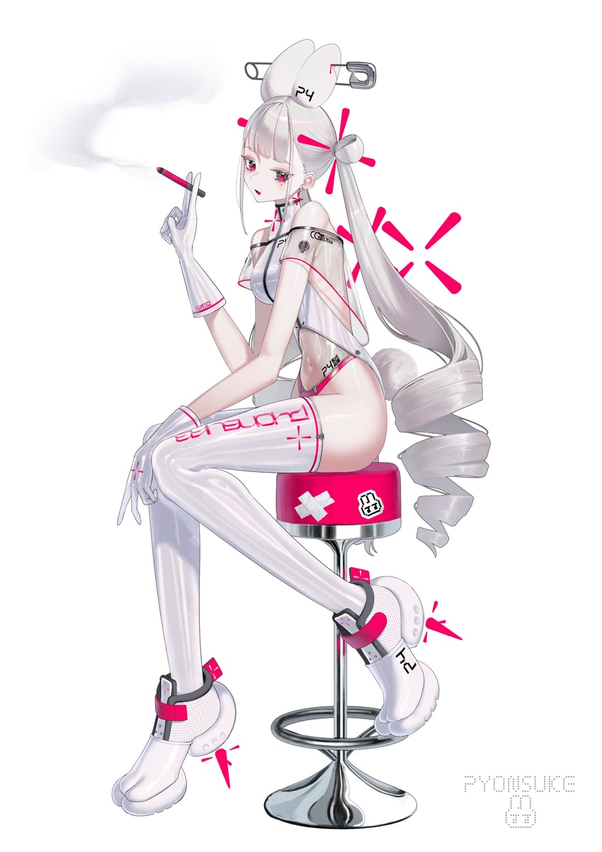 原创 1名女孩 吧台凳 露肩 项圈 钻头发