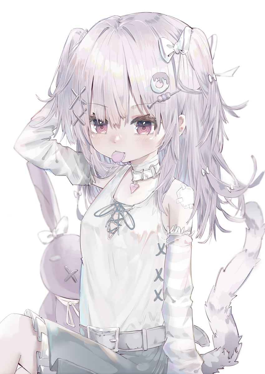 原创 1名女孩 举手 腰带 咬 黑色裙子